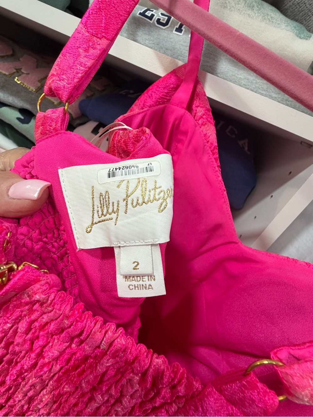 Lilly Pulitzer Hot Pink Bow-Front Party Dress, size 2, pockets, padded top. - Picture 4 of 7